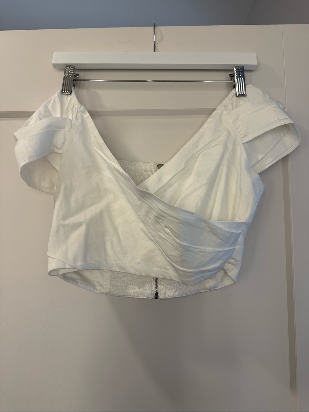Express White Off-Shoulder Wrap Crop Top